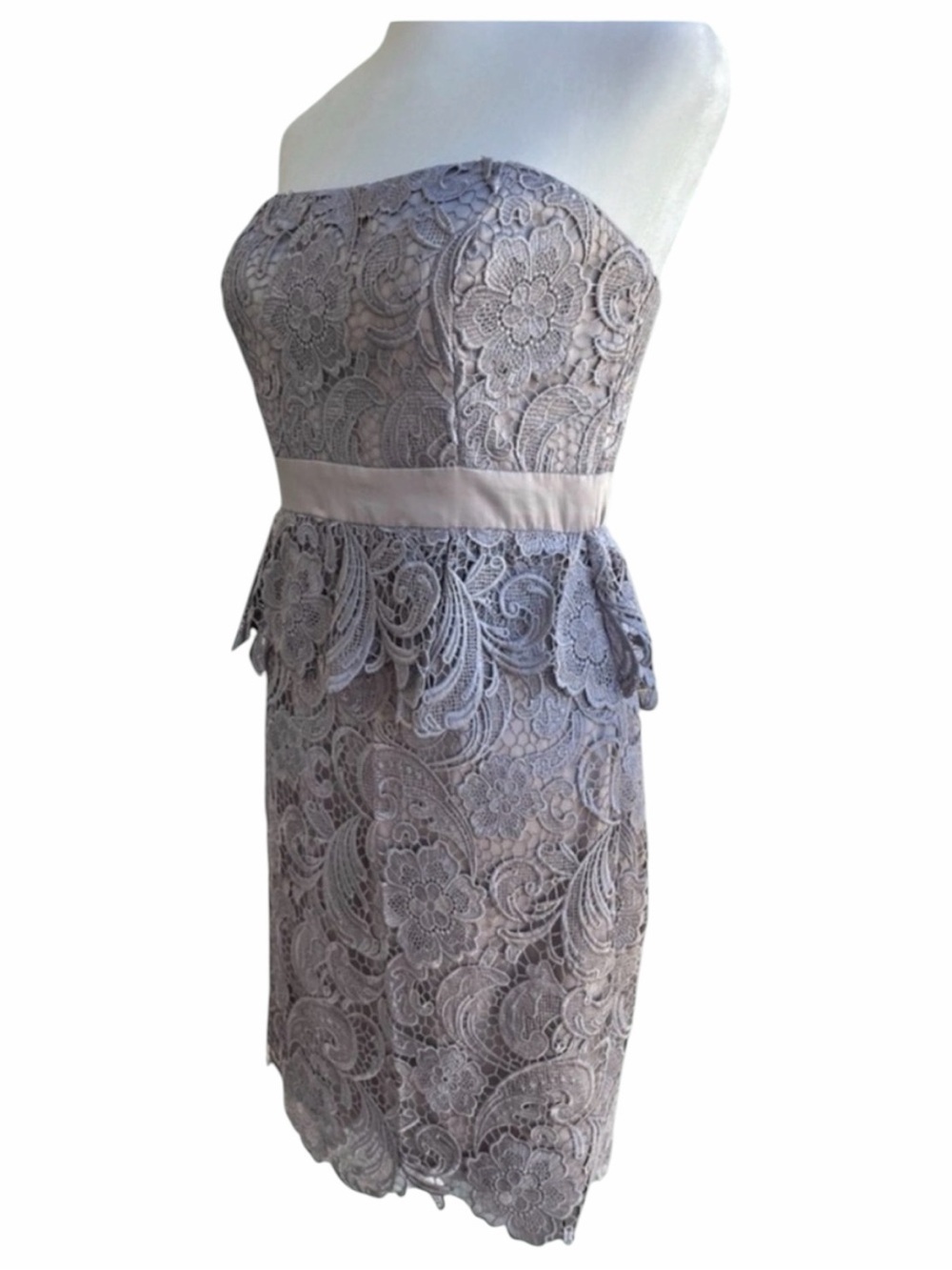 🩶New Adrianna Papell Strapless Lace Dress in Gray. Measurements in pictures. - Picture 2 of 14